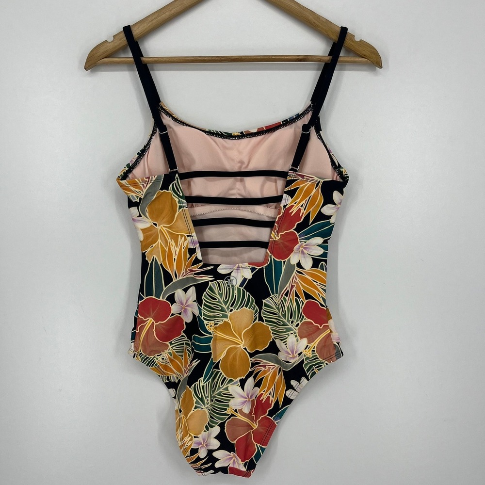 Hurley Womens Tropical Floral One Piece Swimsuit Black Multi Strappy Back Small - Picture 4 of 12